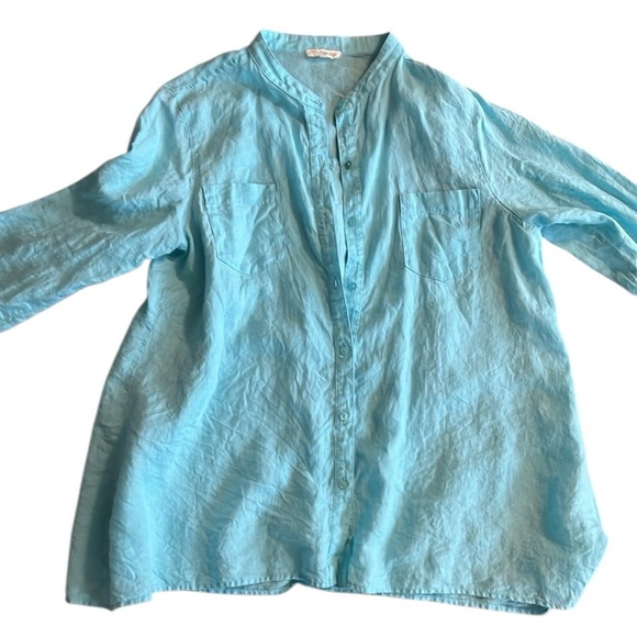 Eileen Fisher Light Blue Linen Button-Up Shirt Size Petite Large - Picture 4 of 8